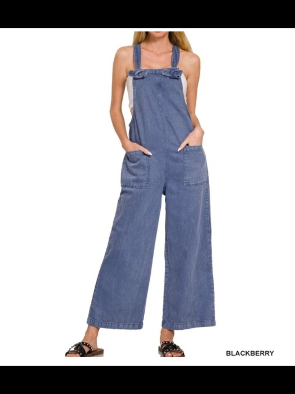 Zenana Outfitters Denim Wide-Leg Overalls in Blue